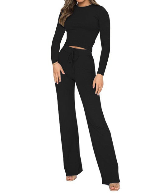 Damen Elegantes Kombination-Outfit aus langärmligem Oberteil und weit geschnittener Hose EB