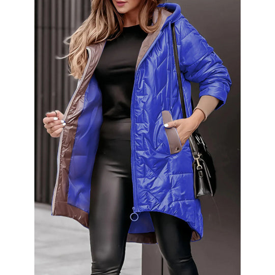 Damen Lässige Steppjacke mit Kapuze und großen Taschen EB