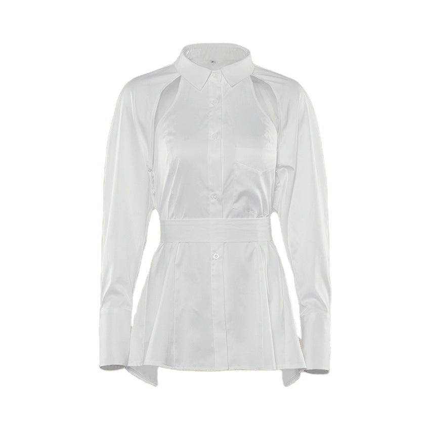 Damen Stylish Off-Shoulder Bluse mit Puffärmeln und Taillengürtel EB