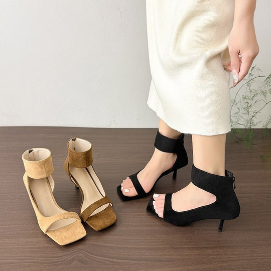 Damen elegante High Heel Sandalen mit breitem Fesselriemen EB