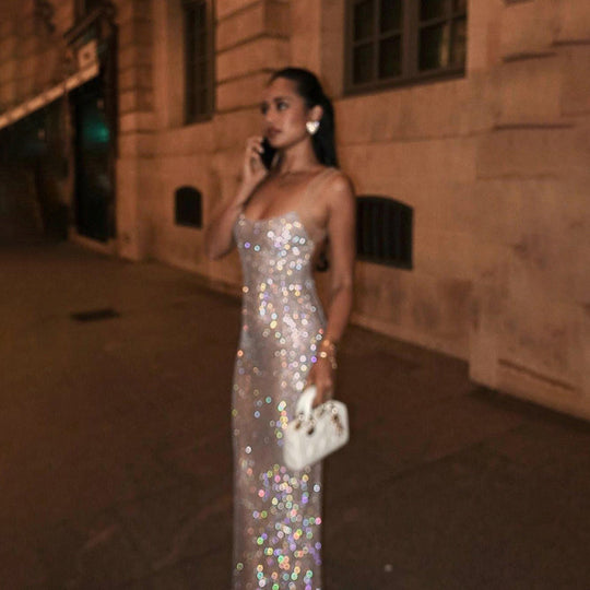 Damen Glitzerndes Maxikleid mit glamourösem Schnitt EB