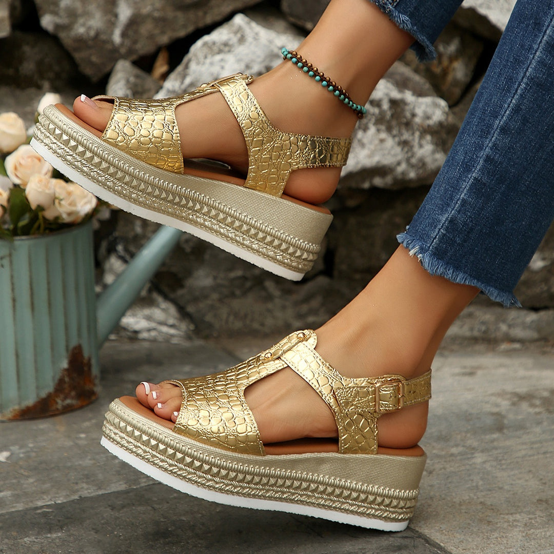 Damen Trendige Plateau-Sandalen mit dekorativem Riemendesign EB