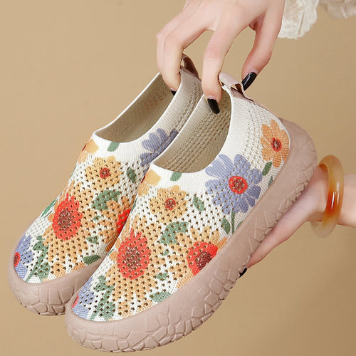 Damen Komfortable Slip-On Freizeitschuhe mit floralem Muster EB