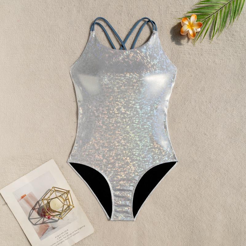 Damen Badeanzug mit schimmerndem Design und verstellbaren Trägern EB