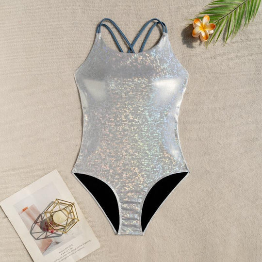 Damen Badeanzug mit schimmerndem Design und verstellbaren Trägern EB