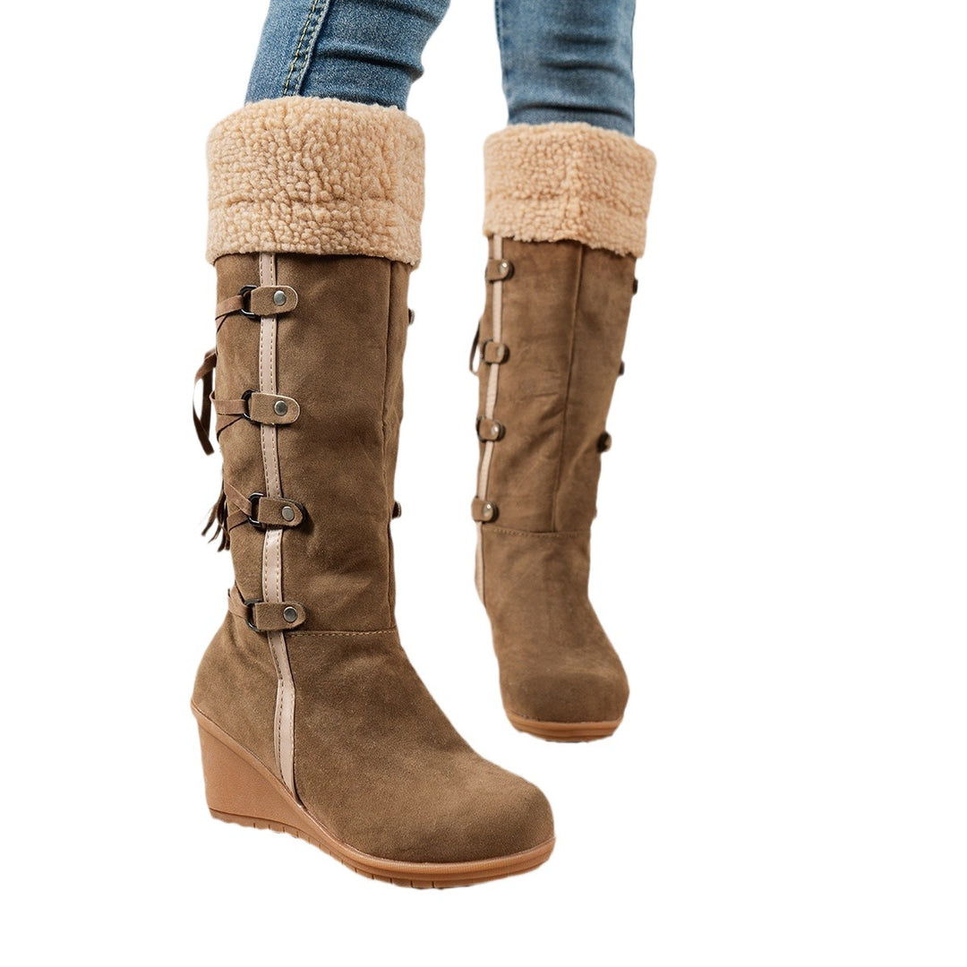 Damen Wedge-Stiefel mit kuscheligem Innenfutter und modischem Schnürdesign EB