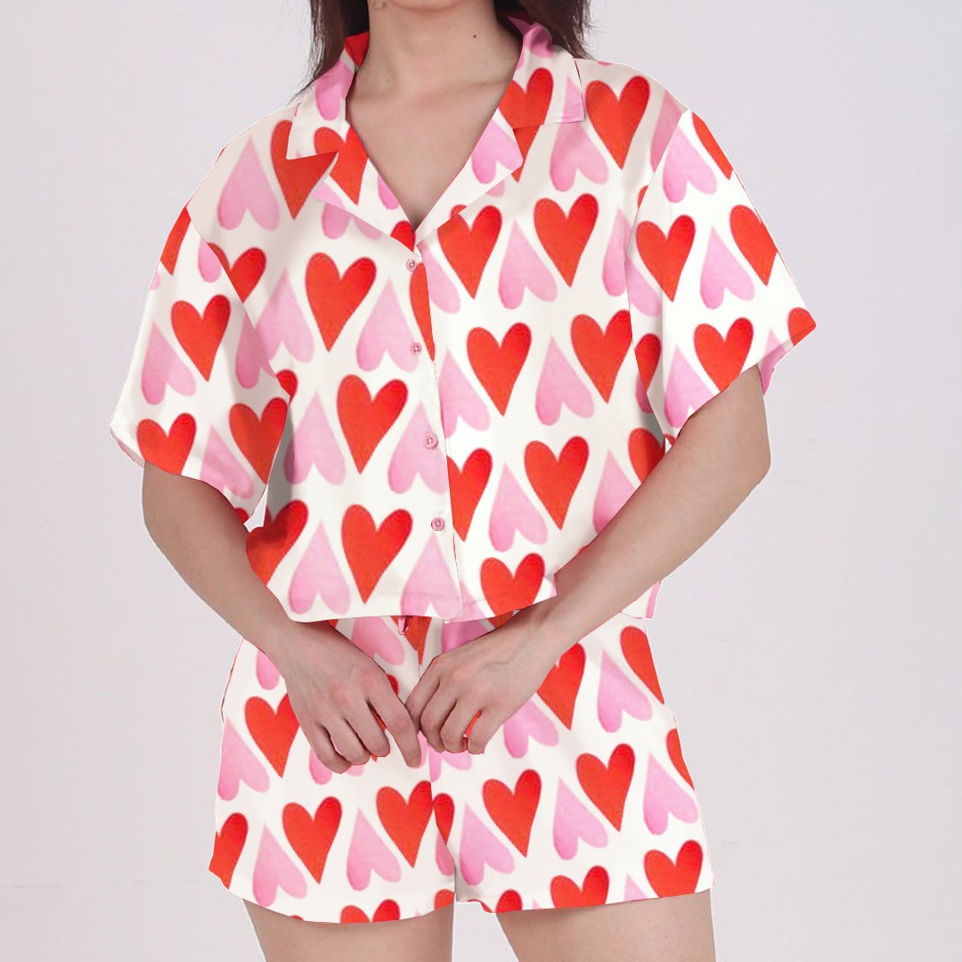 Damen Pyjama-Set mit verspieltem Herzdesign EB
