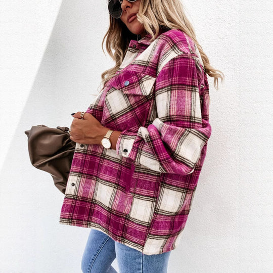 Damen Übergroße Karo-Pulloverjacke EB