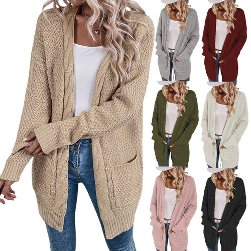 Damen Großer Strickcardigan mit aufwendigem Maschenmuster und praktischen Taschen EB