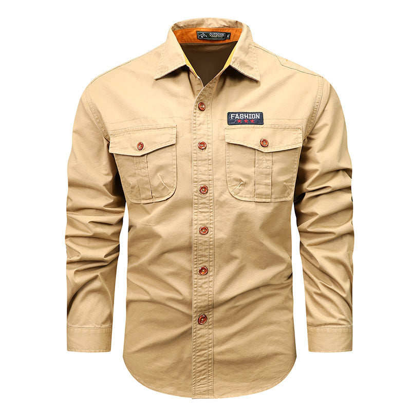 Men's  utility long-sleeve cotton work shirt with dual chest pockets EB