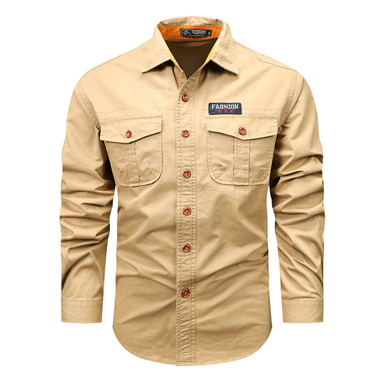 Men's  utility long-sleeve cotton work shirt with dual chest pockets EB