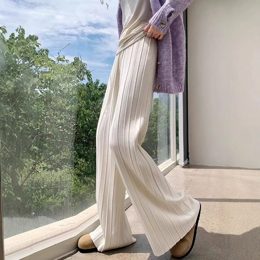 Damen weite Hosen mit vertikalem Streifendesign und elastischem Bund EB