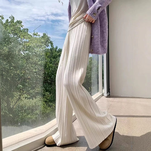 Damen weite Hosen mit vertikalem Streifendesign und elastischem Bund EB