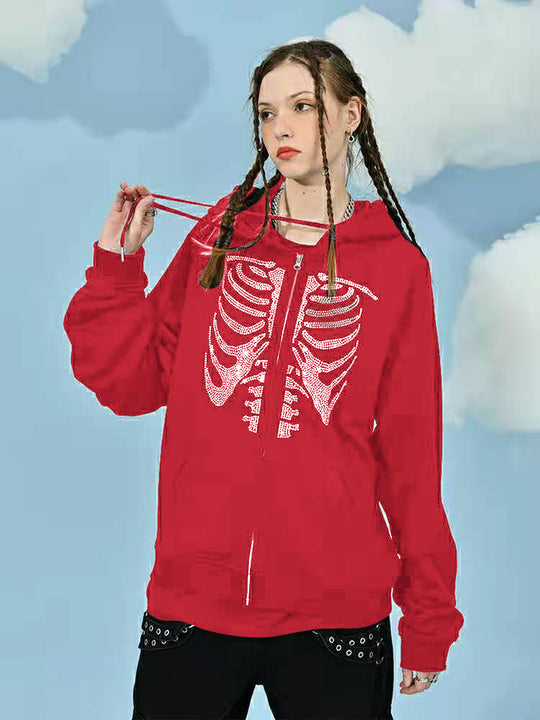 Damen Kapuzenpullover mit modernem Skelett-Print EB