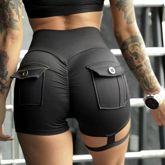 Damen Sportliche Shorts mit dekorativen Taschen und elastischem Bund EB