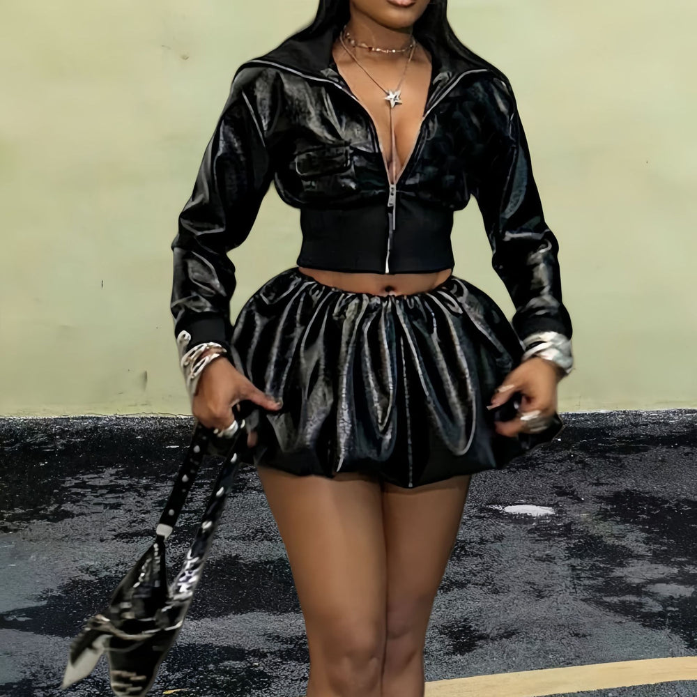 Damen Kurzjacke mit glänzendem Finish und elastischem Bund EB