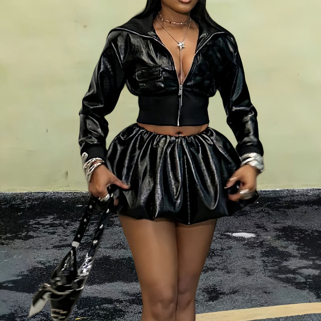 Damen Kurzjacke mit glänzendem Finish und elastischem Bund EB
