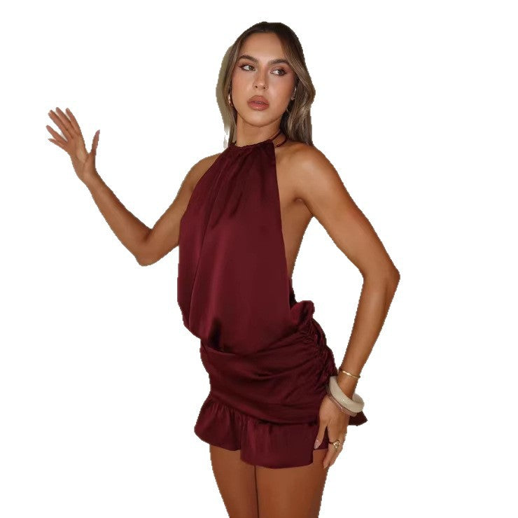 Damen verspieltes Minikleid mit raffinierten Rüschen und Bindedetail EB