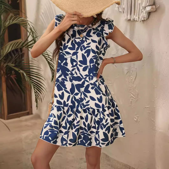 Damen Sommerliches Minikleid mit Rüschen und floralem Druck EB