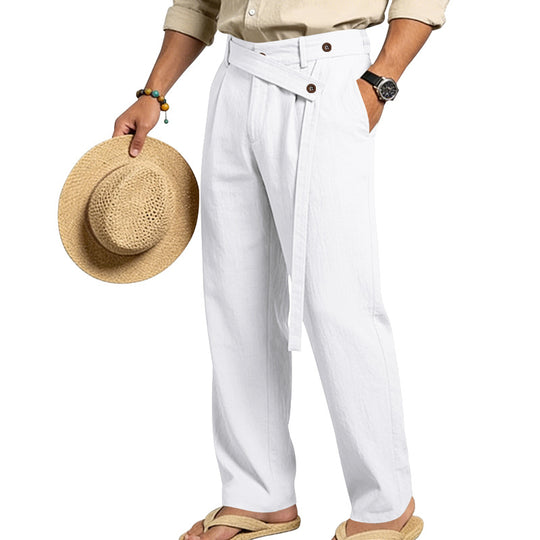 Herren nan weite Leinenhose mit Wickelbund, hoher Taille und legerem Bein EB