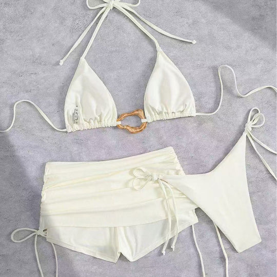 Damen Triangel-Bikini mit modischem Ringen-Detail und hoch taillierten Höschen EB