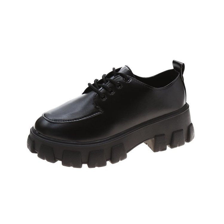 Damen Plateau-Schnürschuhe mit glanzvollem Obermaterial und komfortabler Sohle EB