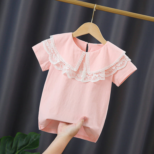 Mädchen Bluse mit elegantem Spitzenkragen und verspielten Rüschen EB