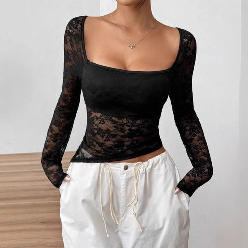Damen Elegantes Langarm-Top aus Spitze EB