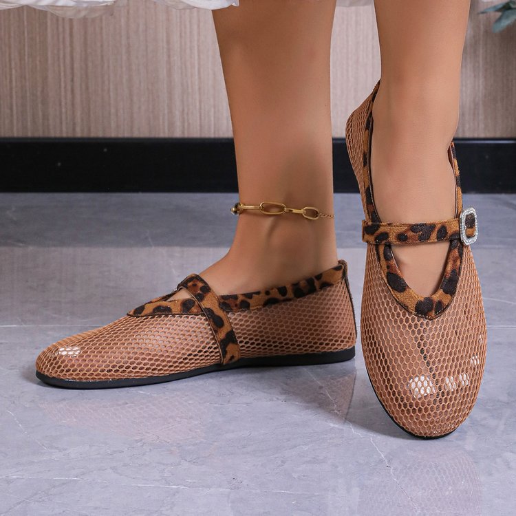 Damen atmungsaktive Ballerinas mit modischem Lochmuster und komfortablem Riemen EB