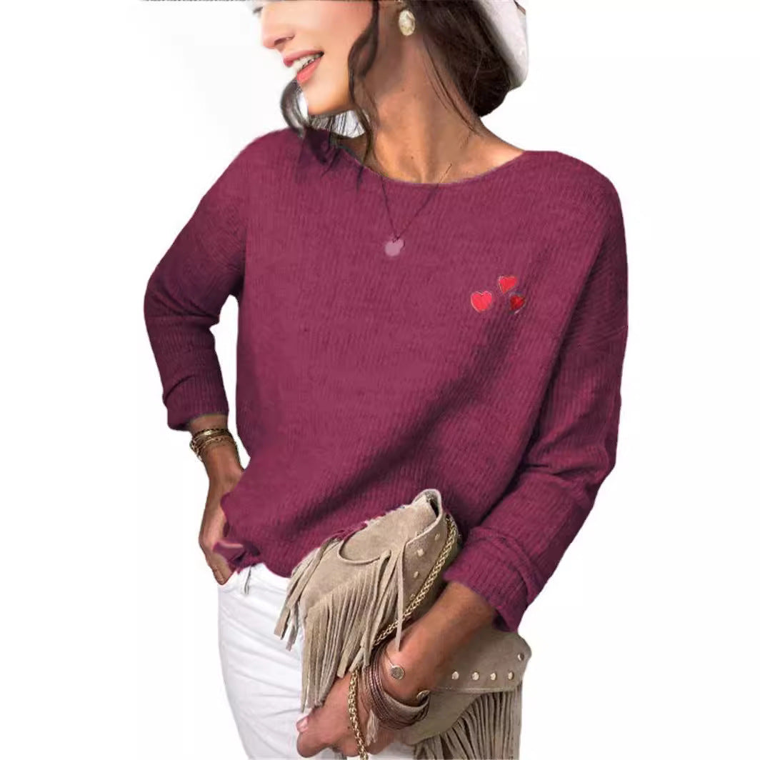 Damen Feinstrickpullover mit Herz-Stickerei und legerer Passform EB