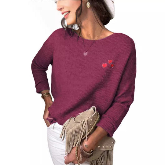 Damen Feinstrickpullover mit Herz-Stickerei und legerer Passform EB