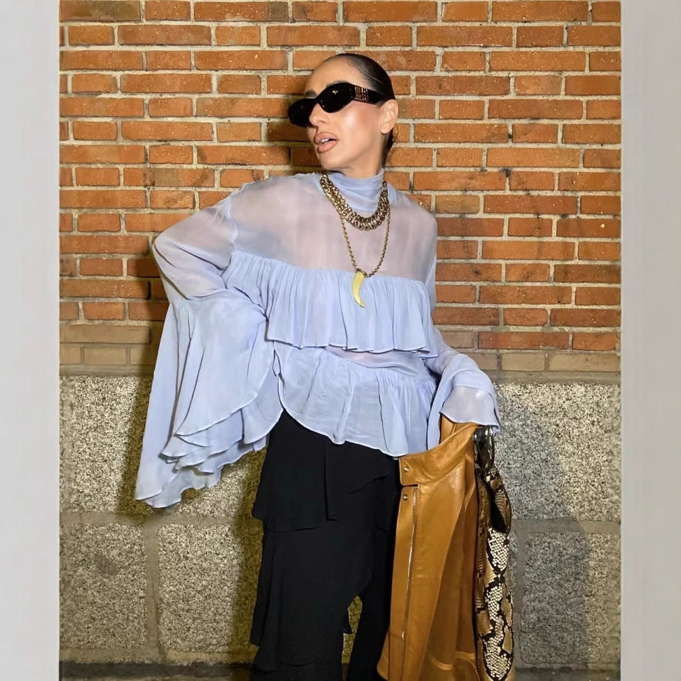 Damen Fließendes Rüschenshirt mit eleganten Details EB