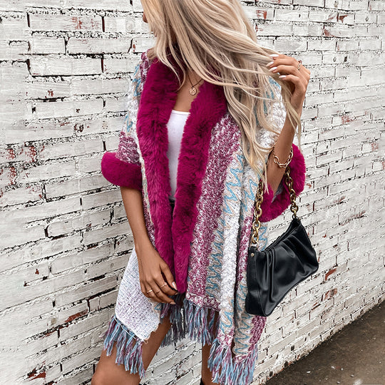 Damen Kuschelige Strickjacke mit luxuriösem Kunstfellbesatz EB