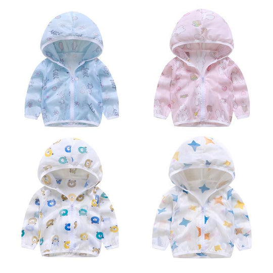 Unisex nan atmungsaktive Netz Kapuzen-Sonnenjacke für Säuglinge mit Reißverschluss und verspieltem Elefantenmotiv EB