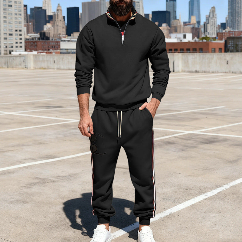 Herren nan stylisches Jogginganzug-Set mit Halbzip, gestreiften Seitenstreifen und konischer Joggerhose EB