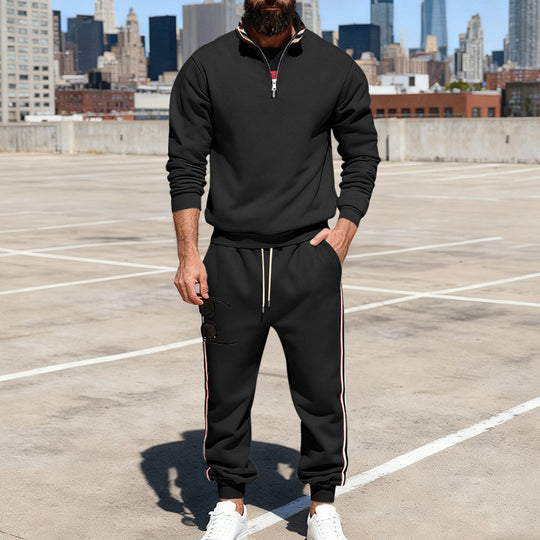 Herren nan stylisches Jogginganzug-Set mit Halbzip, gestreiften Seitenstreifen und konischer Joggerhose EB