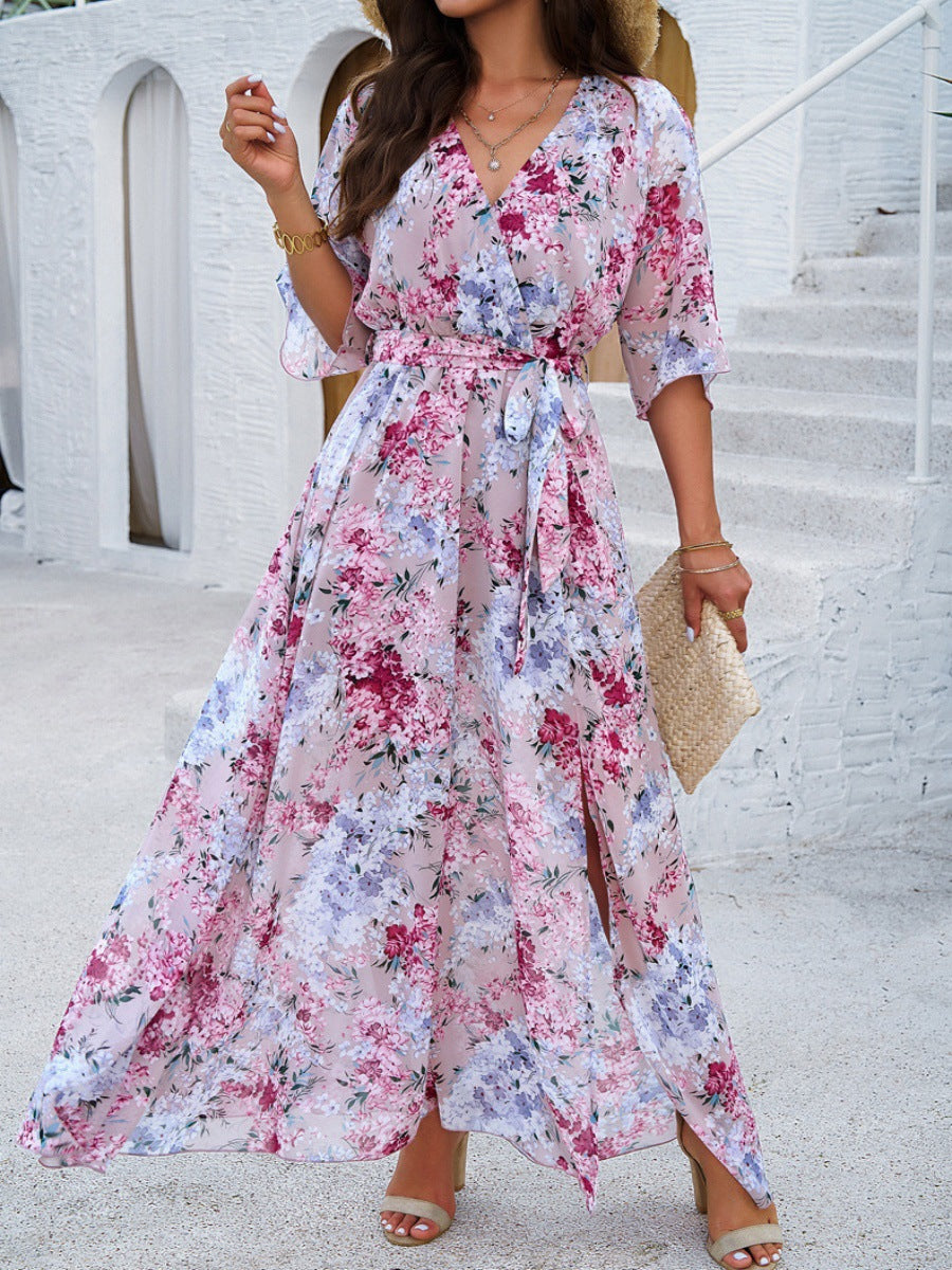 Damen Maxikleid mit eleganter Wickeloptik und seitlichem Schlitz EB