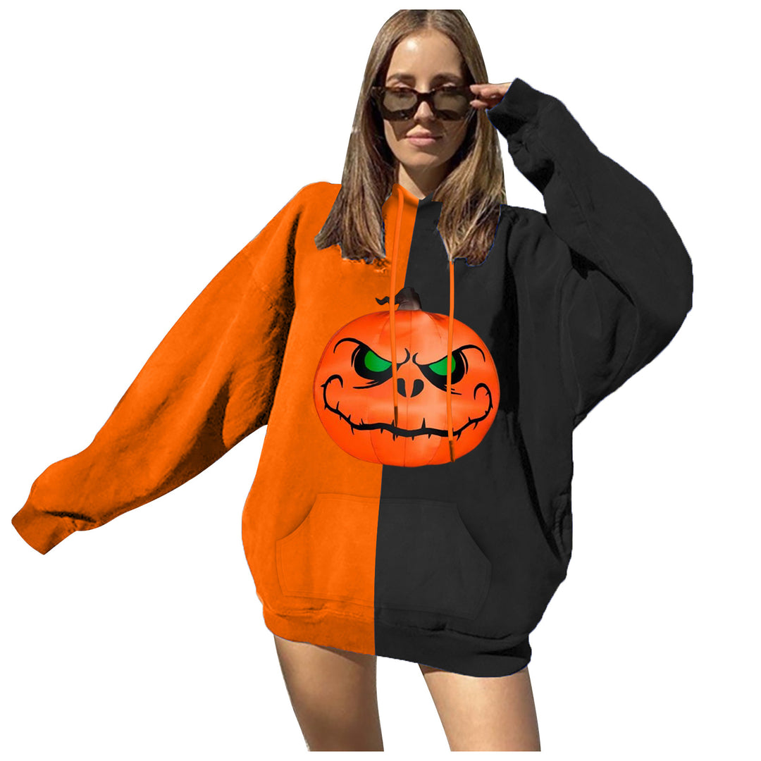 Damen nan Oversize Kapuzenpullover mit Halloween Kürbisdruck und Kängurutasche EB