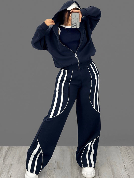 Damen Oversize Kapuzen-Sweatjacke mit Reißverschluss und weitem Trackpant-Set EB
