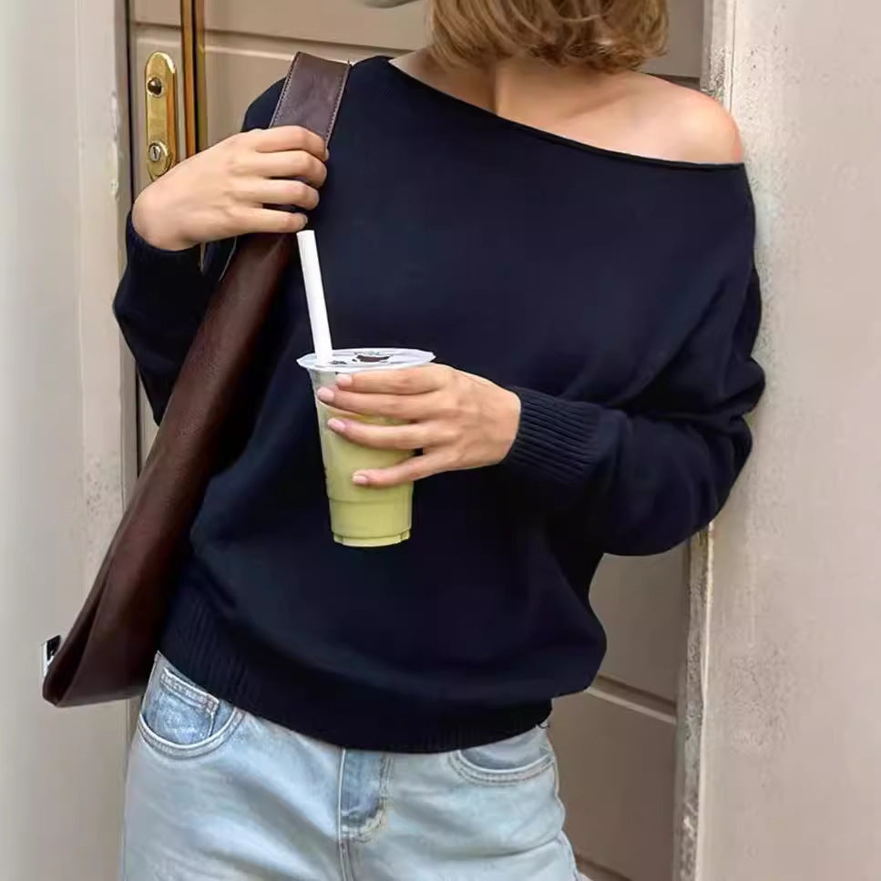 Damen Oversized Strickpullover mit schulterfreiem Design EB
