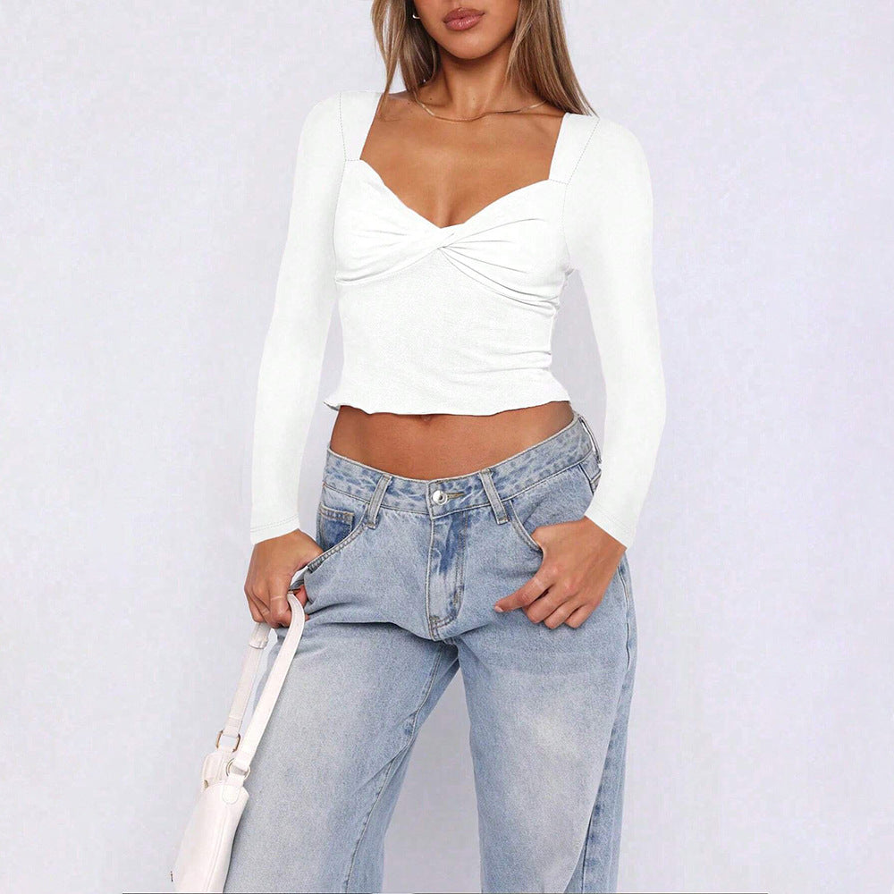 Damen gerafftes Cropped-Longsleeve mit Twist-Bustier und eckigem Ausschnitt Eichborn Berlin