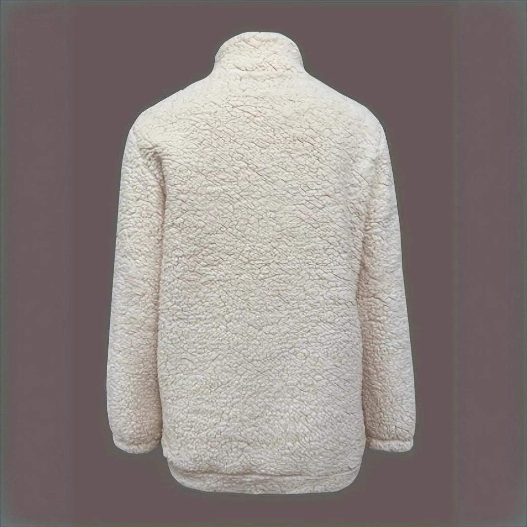 Damen kuscheliger Fleece-Pullover mit kurzem Reißverschluss und originellem Schriftzug EB