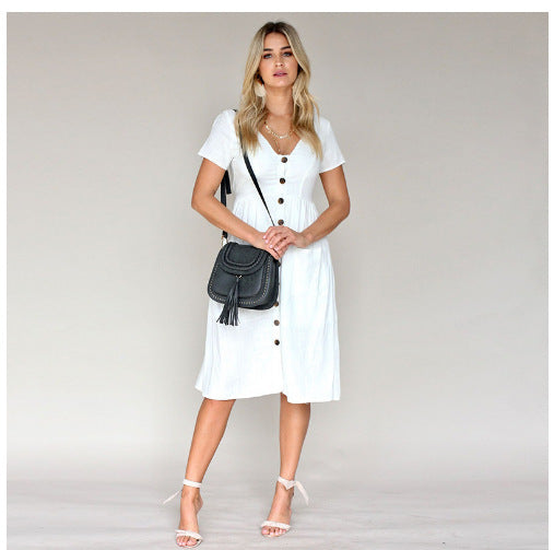 Damen Midi-Kleid mit Knopfleiste und praktischen Taschen EB