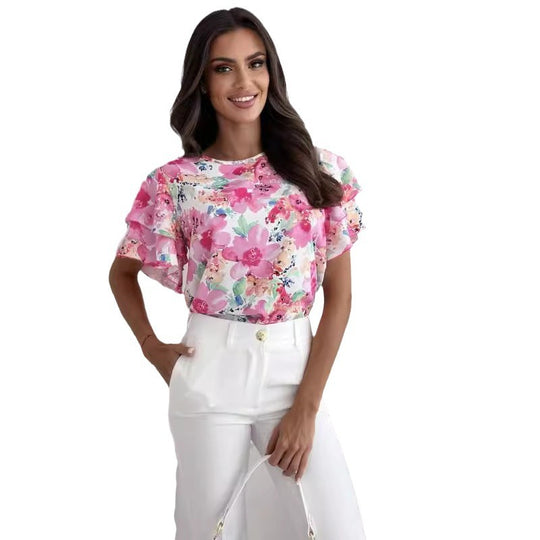 Damen Bluse mit voluminösen Rüschenärmeln EB
