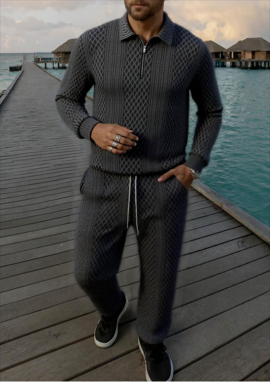 Herren Elegantes Strickanzug aus atmungsaktivem Material mit Stehkragen EB
