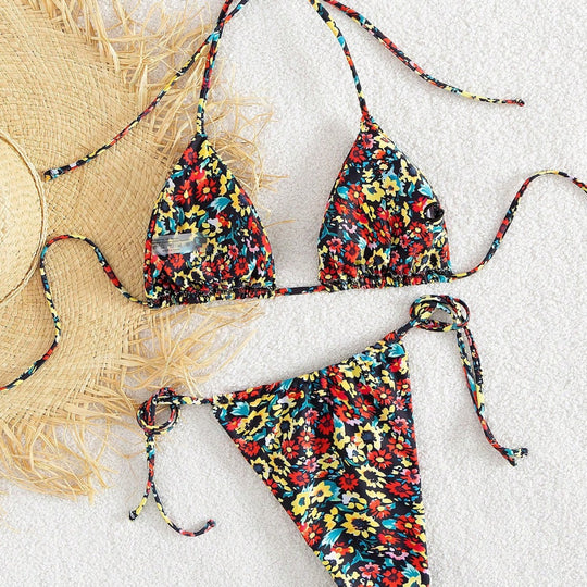 Damen Triangel-Bikini mit verspieltem Blumenmuster EB