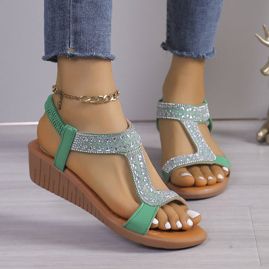 Damen elegante Riemchen-Sandalen mit funkelnden Strassverzierungen und rutschfester Sohle EB