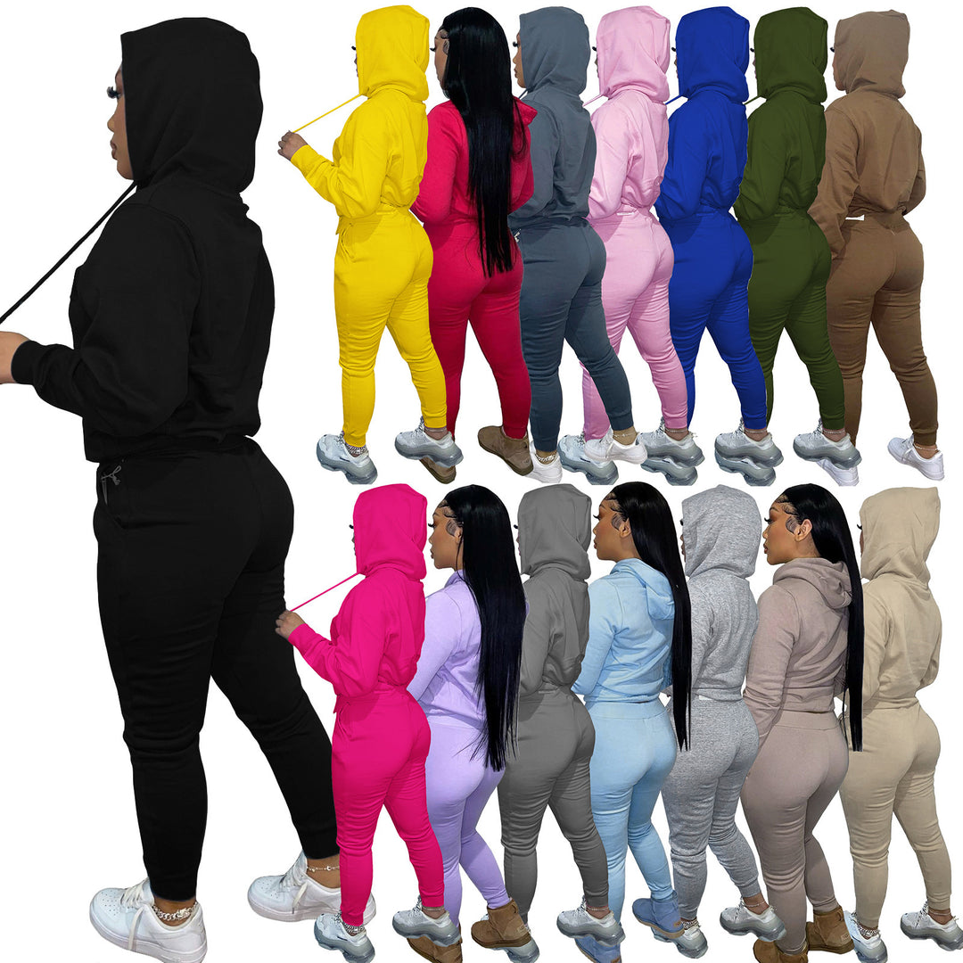 Damen nan Kapuzen-Lounge-Set mit Kängurutasche taillierter Jogginghose und Bündchen EB