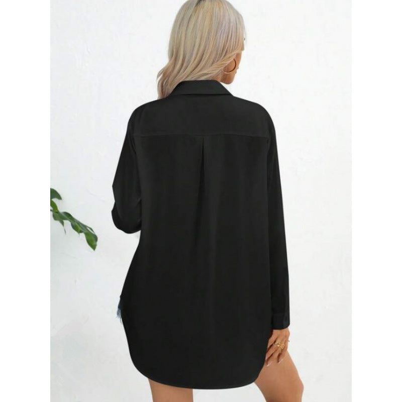 Damen elegante langärmelige Bluse aus atmungsaktiver Baumwolle EB