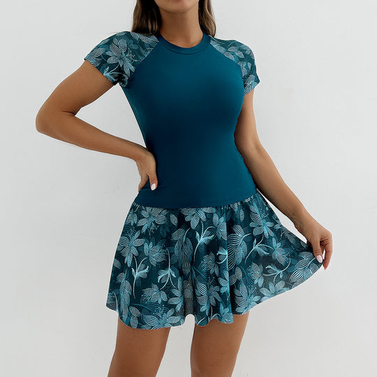 Damen Sportliches Schwimmdress mit floralem Rock EB